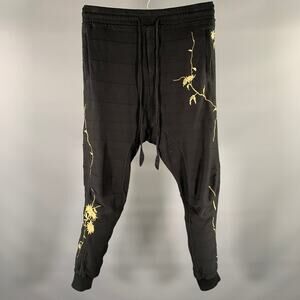 HAIDER ACKERMANN Size M Black Gold Embroidery Cotton Casual Pants